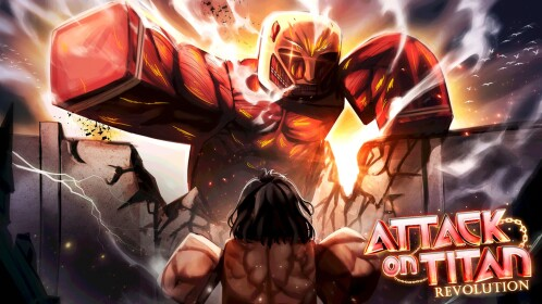 Attack on Titan Revolution artwork featuring a Titan attacking the city